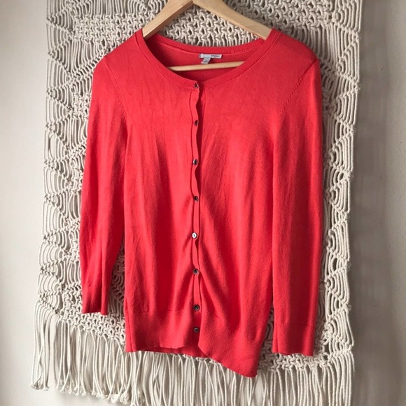 Halogen 3/4 Sleeve Button-Front Cardigan in Persimmon Orange | Size S - Picture 1 of 4